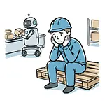 Free Illustration of Worker Troubled by Losing Job to Palletizing Robot