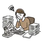 Free Illustration of Female Employee Troubled by Losing Job to Admin Robot