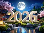 2026 Japanese Style Garden Illustration Free | Beautiful Background of Full Moon and Cherry Blossoms