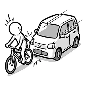車道を走る自転車が後ろから来た自動車に追突・接触される様子