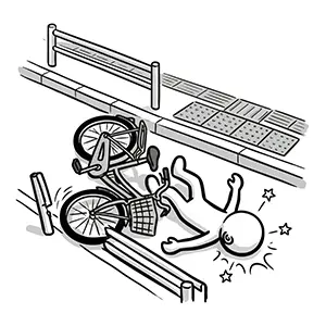 ガードレールにぶつかり転倒して頭を地面に打ち付ける自転車の運転手