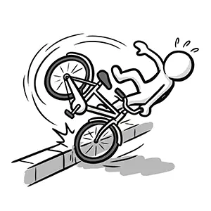 道路の段差に前輪が引っかかり一回転して転倒する自転車