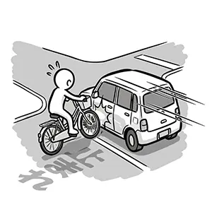 止まれの標示を無視して交差点に進入し自動車と衝突する自転車