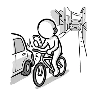 スマホを見ながら運転し路肩に駐車中の車に後ろからぶつかる自転車