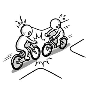 交差点で自転車同士が出会い頭に衝突する様子