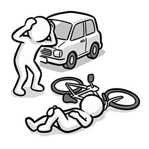 車と自転車の衝突事故で倒れた人と頭を抱える運転手