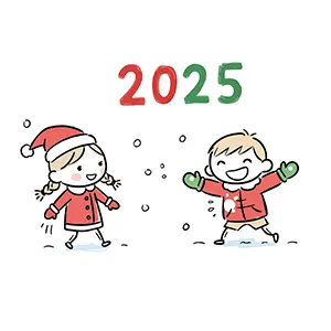 2025年冬に雪合戦をして遊ぶ男の子と女の子のかわいい無料イラスト