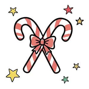 リボンで結ばれた2本のキャンディケイン（杖の飴）のイラスト