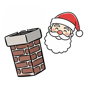 レンガの煙突と笑顔のサンタクロースの顔のイラスト