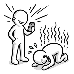 土下座する人にスマホを向けて撮影・強要するカスタマーハラスメントのイラスト
