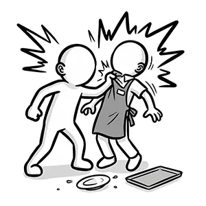 店員の胸ぐらをつかんで暴力を振るうクレーマーのイラスト