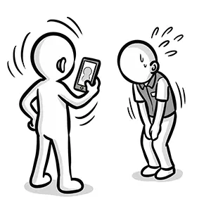 怯える店員にスマートフォンを向けて無断撮影や配信をする客のイラスト
