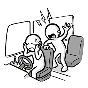 運転席のドライバーに対して後ろから大声で怒鳴りつける乗客のイラスト
