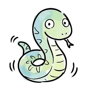 大きな目がかわいい水色の蛇(巳)のイラスト。年賀状や干支のデザインに使える無料フリー素材。