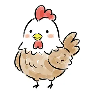丸くてかわいいニワトリ(酉)のイラスト。年賀状や干支のデザインに使える無料フリー素材。