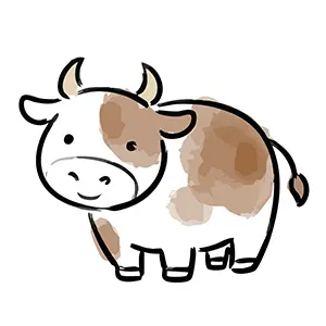 つぶらな瞳がかわいい牛(丑)のイラスト。年賀状や干支のデザインに使える無料フリー素材。