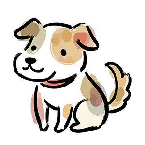 お座りして微笑むかわいい犬(戌)のイラスト。年賀状や干支のデザインに使える無料フリー素材。