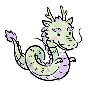 空を飛ぶ優しくてかわいい龍(辰)のイラスト。年賀状や干支のデザインに使える無料フリー素材。