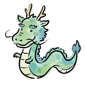 優しくかわいい緑色の龍(辰)のイラスト。年賀状や干支のデザインに使える無料フリー素材。