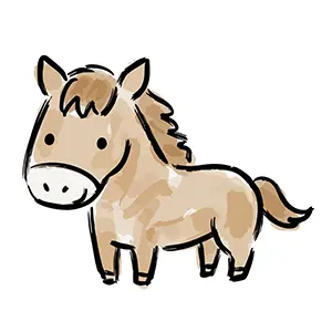 かわいい馬(午)の手書き風イラスト。年賀状や干支のデザインに使える無料フリー素材。
