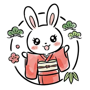 着物を着てお正月を祝うかわいいウサギ(卯)のイラスト。年賀状や干支のデザインに使える無料フリー素材。
