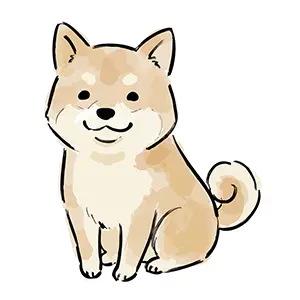 お座りして微笑むかわいい柴犬(戌)のイラスト。年賀状や干支のデザインに使える無料フリー素材。