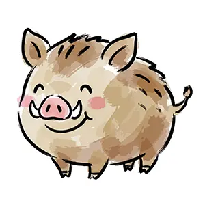 丸くてかわいいイノシシ(亥・ウリ坊)のイラスト。年賀状や干支のデザインに使える無料フリー素材。
