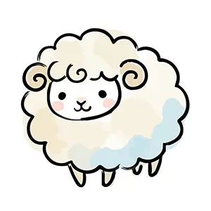 ふわふわの毛並みがかわいい羊(未)のイラスト。年賀状や干支のデザインに使える無料フリー素材。