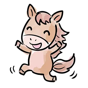 嬉しそうにジャンプするかわいい馬(午)のイラスト。年賀状や干支のデザインに使える無料フリー素材。