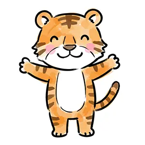 両手を広げて歓迎するかわいい虎(寅)のイラスト。年賀状や干支のデザインに使える無料フリー素材。
