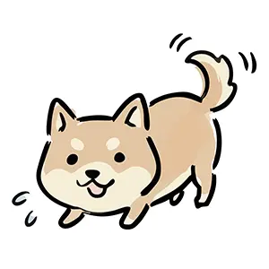 尻尾を振って振り返るかわいい犬(戌)のイラスト。年賀状や干支のデザインに使える無料フリー素材。