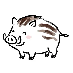 元気に走るかわいいイノシシ(亥)のイラスト。年賀状や干支のデザインに使える無料フリー素材。