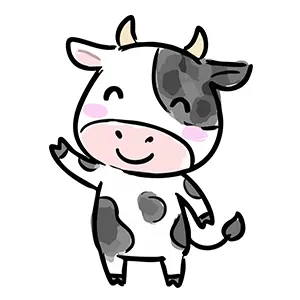 ウインクして手を振るかわいい牛(丑)のイラスト。年賀状や干支のデザインに使える無料フリー素材。