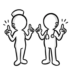 並んで人差し指を立て、ポイントや注意点を説明している医師と看護師のイラスト