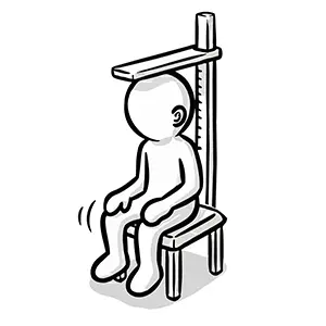 専用の椅子（座高計）に座って背筋を伸ばし、座高を測定している人物のイラスト