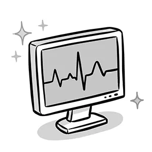 キラキラとしたエフェクトがついた心拍の波形を映し出す心電図モニターのイラスト