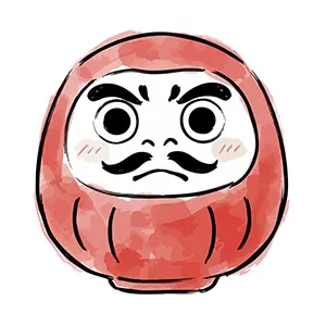 七転び八起きの縁起物である赤い手書き風だるま(達磨)のイラスト
