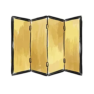 お祝いの席を豪華に彩る金色の屏風(びょうぶ)の手書き風イラスト