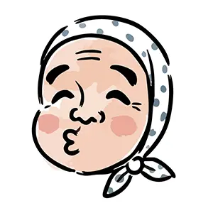 豆絞りの手ぬぐいを被ったひょうきんな顔のひょっとこの手書き風イラスト