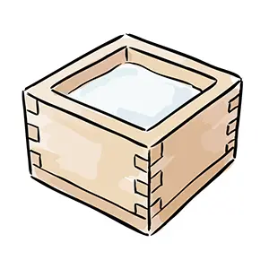 お祝いの席で振る舞われる日本酒が入った枡(ます)の手書き風イラスト