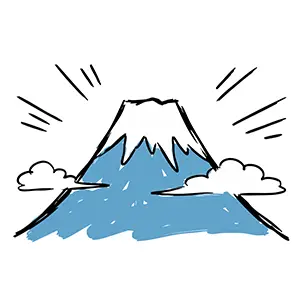 集中線で強調されたポップで元気な富士山の手書き風イラスト