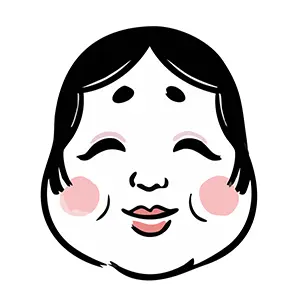 福を招く優しい笑顔が特徴的なおかめ(お多福)の手書き風イラスト