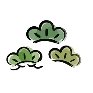 お正月の装飾に使える緑色の松の葉(松葉)のシンプルな手書き風イラスト