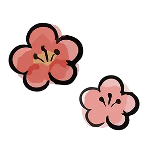 年賀状のワンポイントに使えるかわいい紅白の梅の花の手書き風イラスト