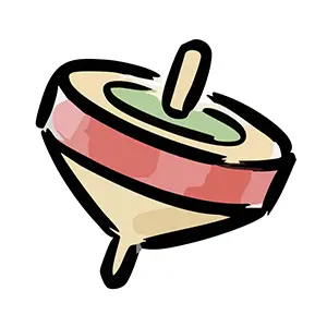 お正月の伝統的なおもちゃである独楽(コマ)の手書き風イラスト