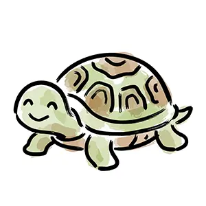 甲羅の模様が特徴的な笑顔のかわいい亀の手書き風イラスト