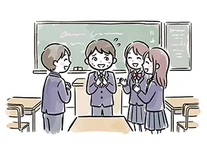 教室で自己紹介をしてクラスメイトに拍手で歓迎される男子生徒のイラスト
