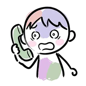 固定電話で不審な電話を受けて青ざめ、驚いている人のイラスト