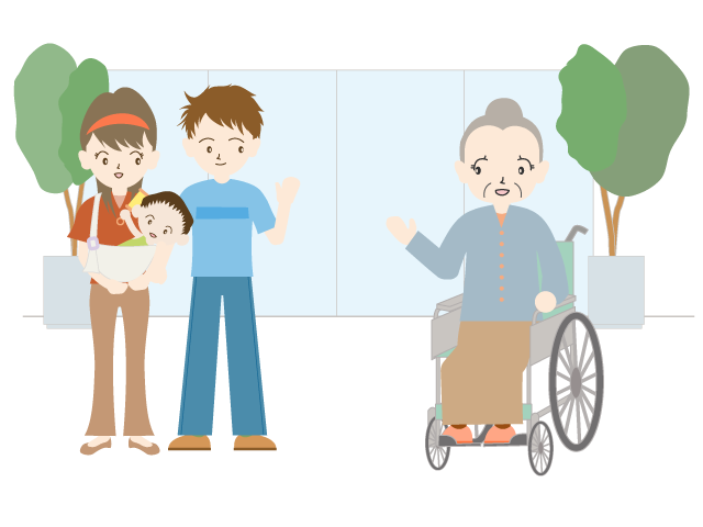 笑顔のおばあさん｜介護施設｜孫｜訪問 - 医療/病院/人物/写真/クリップアート/フリー素材/介護/福祉