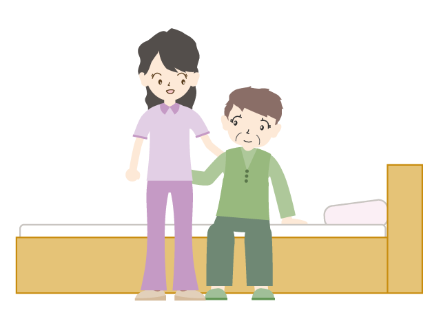 おばあさんを介護する｜看護士｜ベッドに横たわる - 医療/病院/人物/写真/クリップアート/フリー素材/介護/福祉